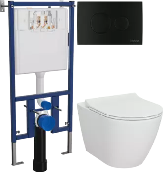 Комплект Унитаз подвесной STWORKI Молде 7551N003-7700 безободковый + Крышка 801-003-019 с микролифтом + Инсталляция DIWO + Кнопка 7313 черная матовая