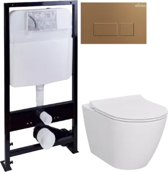 Комплект Унитаз подвесной STWORKI Молде 7551N003-7700 безободковый + Крышка 801-003-019 с микролифтом + Инсталляция Ewrika ProLT 0026-2020 + Кнопка 0043 золото матовое