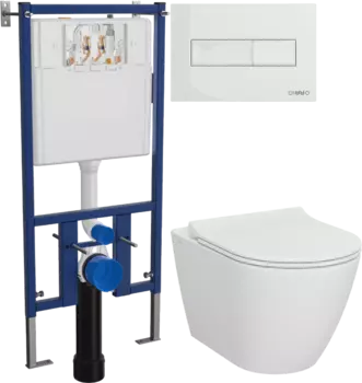 Комплект Унитаз подвесной STWORKI Молде 7551N003-7700 безободковый + Крышка 801-003-019 с микролифтом + Инсталляция DIWO + Кнопка 7320 белая