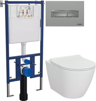 Комплект Унитаз подвесной STWORKI Молде 7551N003-7700 безободковый + Крышка 801-003-019 с микролифтом + Инсталляция DIWO + Кнопка 7321 хром матовый