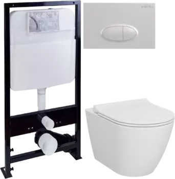 Комплект Унитаз подвесной STWORKI Молде 7551N003-7700 безободковый + Крышка 801-003-019 с микролифтом + Инсталляция Ewrika ProLT 0026-2020 + Кнопка 0052 белая