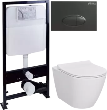 Комплект Унитаз подвесной STWORKI Молде 7551N003-7700 безободковый + Крышка 801-003-019 с микролифтом + Инсталляция Ewrika ProLT 0026-2020 + Кнопка 0054 черная матовая