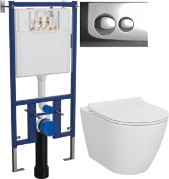 Комплект Унитаз подвесной STWORKI Молде 7551N003-7700 безободковый + Крышка 801-003-019 с микролифтом + Инсталляция DIWO + Кнопка 7312 хром
