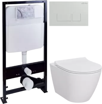 Комплект Унитаз подвесной STWORKI Молде 7551N003-7700 безободковый + Крышка 801-003-019 с микролифтом + Инсталляция Ewrika ProLT 0026-2020 + Кнопка 0042 белая