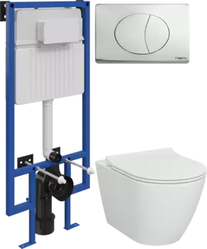 Комплект Унитаз подвесной STWORKI Молде 7551N003-7700 безободковый + Крышка 801-003-019 с микролифтом + Инсталляция + Кнопка 230822 хром глянцевый