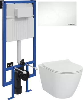 Комплект Унитаз подвесной STWORKI Молде 7551N003-7700 безободковый + Крышка 801-003-019 с микролифтом + Инсталляция + Кнопка Хельсинки 500470 белая