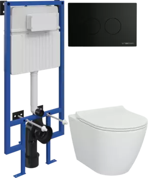 Комплект Унитаз подвесной STWORKI Молде 7551N003-7700 безободковый + Крышка 801-003-019 с микролифтом + Инсталляция + Кнопка Хельсинки 500471 черная матовая