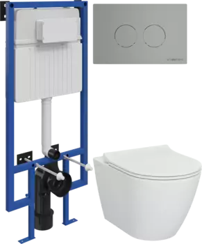 Комплект Унитаз подвесной STWORKI Молде 7551N003-7700 безободковый + Крышка 801-003-019 с микролифтом + Инсталляция + Кнопка Хельсинки 500473 хром матовая