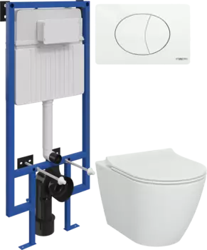 Комплект Унитаз подвесной STWORKI Молде 7551N003-7700 безободковый + Крышка 801-003-019 с микролифтом + Инсталляция + Кнопка 230824 белая