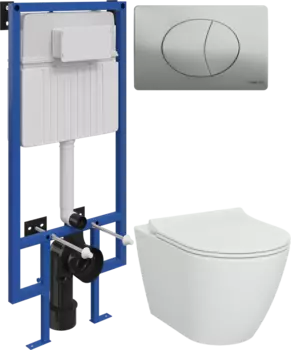 Комплект Унитаз подвесной STWORKI Молде 7551N003-7700 безободковый + Крышка 801-003-019 с микролифтом + Инсталляция + Кнопка 230823 хром матовый