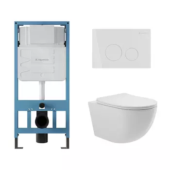 Комплект унитаз с инсталляцией Aqueduto AQDS019, кнопка смыва, сиденье микролифт