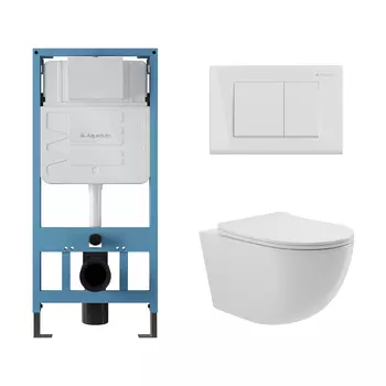 Комплект унитаз с инсталляцией Aqueduto AQDS022, кнопка смыва, сиденье микролифт