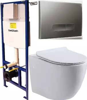 Комплект унитаз с инсталляцией beWash Lusso 74P04MK04550 белый, с кнопкой смыва, хром матовый