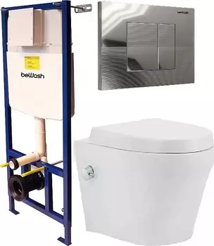 Комплект унитаз с инсталляцией beWash Metison 74P03PK78601 белый, с кнопкой смыва, хром глянец