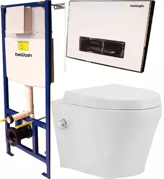 Комплект унитаз с инсталляцией beWash Metison 74P05BY78601 с кнопкой смыва, хром, белый