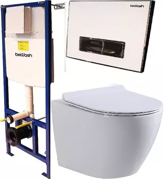 Комплект унитаз с инсталляцией beWash Minimal 74P05BY03480 с кнопкой смыва, хром, белый