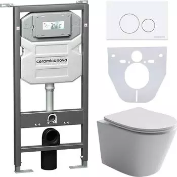 Комплект унитаз с инсталляцией Ceramica Nova Balearica CN6000_1001W_1000 с сиденьем микролифт и белой клавишей смыва