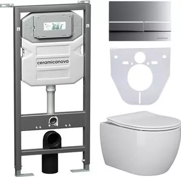 Комплект унитаз с инсталляцией Ceramica Nova Play CN3001_1002M_1000 с сиденьем микролифт и клавишей смыва хром матовый
