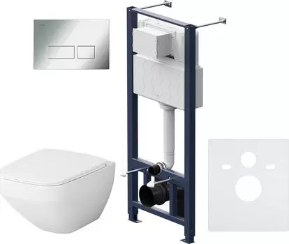 Комплект унитаза с инсталляцией AM.PM Inspire V2.0 FlashClean IS47051.50A1700 с сиденьем микролифт и клавишей смыва хром