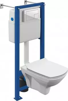 Комплект унитаза с инсталляцией Cersanit Carina 64119 с сиденьем микролифт и белой клавишей смыва