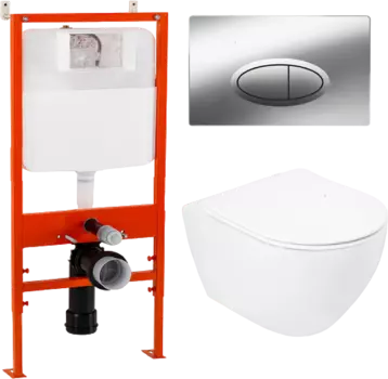 Комплект унитаза с инсталляцией Cezares Stylus CZR-513-TH-R/CZR2316SC/BB026/BB051CR с сиденьем микролифт и клавишей смыва хром