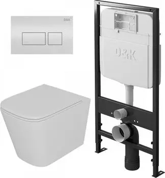 Комплект унитаза с инсталляцией D&K DS1511601 с сиденьем микролифт и белой клавишей смыва