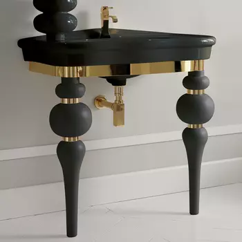 Консоль 3SC Via Veneto VV3090NGD с раковиной Lante 90 см, чёрный глянец/золото