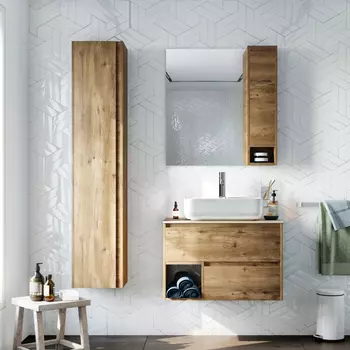 Мебель для ванной STWORKI Карлстад 75 дуб рустикальный, роверелла, в стиле лофт, под дерево, российская