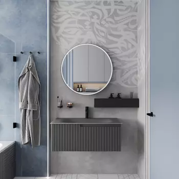 Мебель для ванной STWORKI Вестфолл 90 серая матовая, зеркало 75