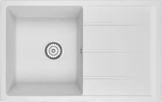 Мойка кухонная Domaci Солерно DMQ-1800.Q агат, 80х50 см, белая, кварцевая, встраиваемая. с крылом
