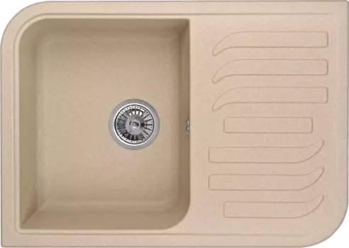 Мойка кухонная Domaci Солерно EMQ-1695.Q сардоникс, бежевая, 34х41,5 см, прямоугольная, с крылом, кварцевая