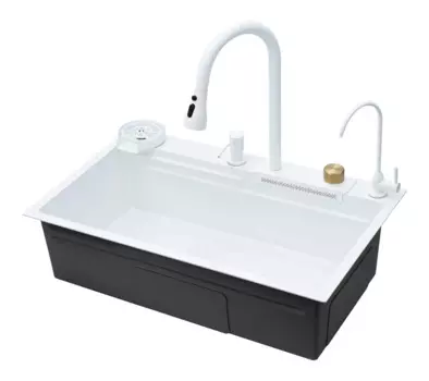 Мойка кухонная с водопадом Savol S-SC003W, белая