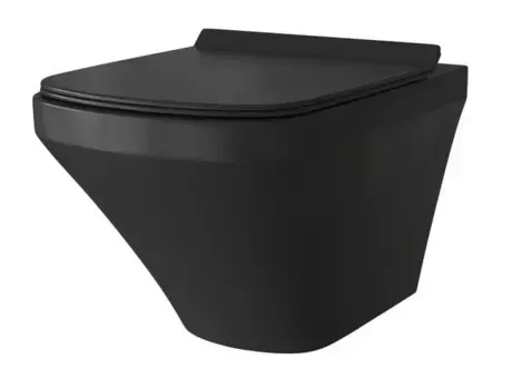 Подвесной безободковый унитаз Grossman, крышка тонкая микролифт, черный матовый, GR-4440BMS