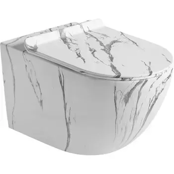Подвесной унитаз SantiLine безободковый, сиденье микролифт, цвет под мрамор матовый, SL-5002MM