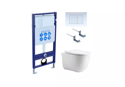 Set AQUATEK КЛАССИК cm (рама AQUATEK Standard INS-0000012 с звукоиз.прокладкой+крепеж KKI-0000002+кнопкаKDI-0000009+унитаз КЛАССИК AQ1112-00 с крышкой-сиденьем soft-close)