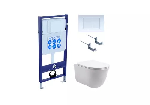 Set AQUATEK КЛАССИК (рама AQUATEK Standard INS-0000012 с звукоиз.прокладкой+крепеж KKI-0000002+кнопкаKDI-0000009+унитаз КЛАССИК AQ1111-00 с крышкой-сиденьем soft-close)