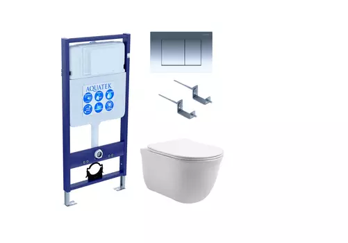 Set AQUATEK КЛАССИК (рама AQUATEK Standard INS-0000012 с звукоиз.прокладкой+крепеж KKI-0000002+кнопкаKDI-0000010+унитаз КЛАССИК AQ1111-00 с крышкой-сиденьем soft-close)