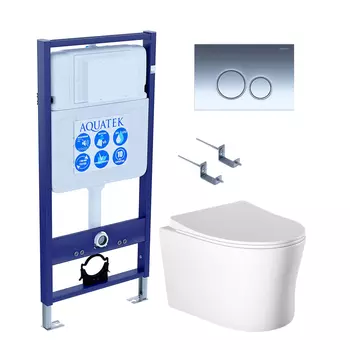 SET AQUATEK НИКА-018 4в1 (рама AQUATEK Standard INS-0000012+крепеж KKI-0000002+клавиша KDI-0000018+унитаз НИКА AQ2009-00 с тонким сиденьем soft-close)