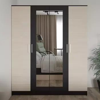 Шкаф DIWO Коломна четырехдверный, с зеркалом, венге, дуб молочный