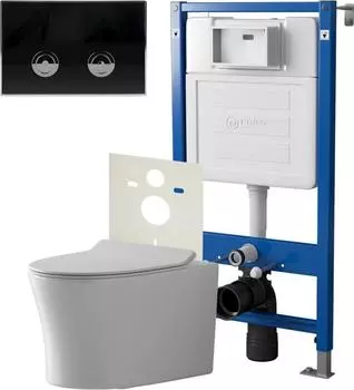 Система инсталляции Point Элемент PN45121 + Клавиша смыва Point Венера черный PN44071BC + Унитаз Point Вега PN41711