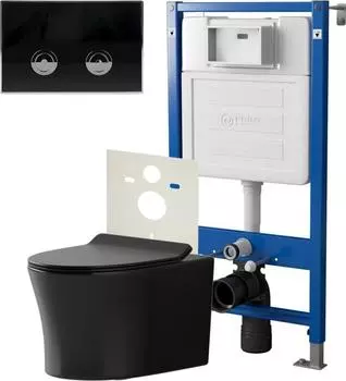 Система инсталляции Point Элемент PN45121 + Клавиша смыва Point Венера черный PN44071BC + Унитаз Point Вега PN41711BM