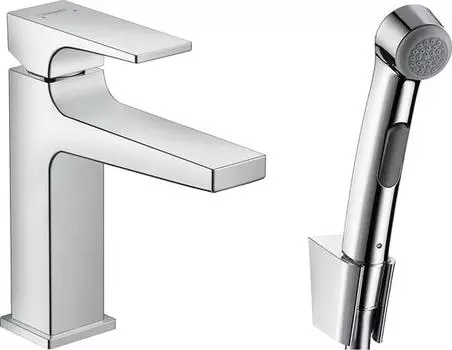 Смеситель для раковины Hansgrohe Metropol 32522000 с гигиеническим душем с донным клапаном Push-Open, хром