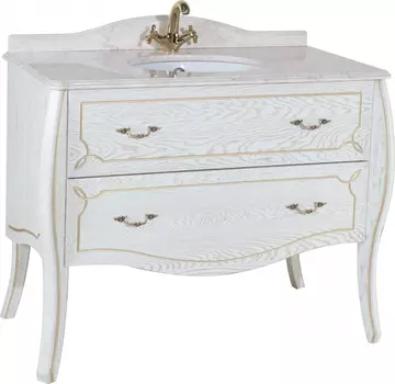 Тумба для комплекта Bellezza Грация Люкс 100 белая патина золото 2 ящика