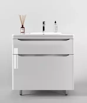 Тумба под раковину Style Line Марелла 80 Люкс Plus СС-00002402, напольная, антискрейтч белый глянец