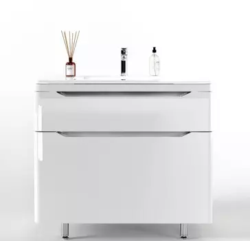 Тумба под раковину Style Line Марелла 90 Люкс Plus СС-00002417, напольная, антискрейтч белый глянец