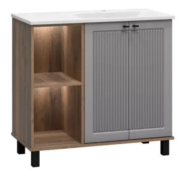 Тумба с раковиной Brevita Lumus УТ000025490 дуб галифакс, серый