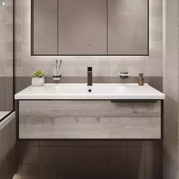 Тумба с раковиной STWORKI Брамминг 100 подвесная, дуб шерман серый