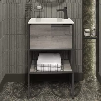 Тумба с раковиной STWORKI Брамминг 50 напольная, дуб шерман серый