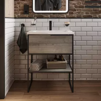 Тумба с раковиной STWORKI Брамминг 65 напольная, дуб шерман серый