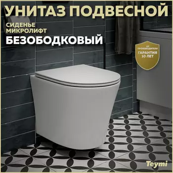 Унитаз подвесной Teymi Ellie T40802 белый глянец, с сиденьем микролифт